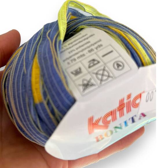 5 Skeins Katia BONITA Ribbon Yarn | Color #21 Blue, Green, Yellow - Picture 4 of 6